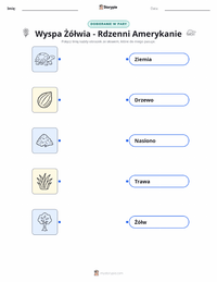 Drukowalny arkusz ćwiczeń Wyspa Żółwia - Rdzenni Amerykanie dla dzieci