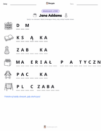 Podgląd drukowalnego arkusza ćwiczeń Jane Addams