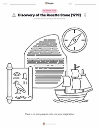 Discovery of the Rosetta Stone (1799) coloring page for kids