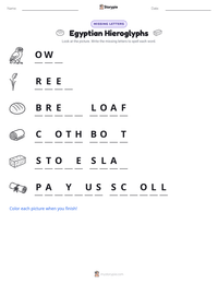 Egyptian Hieroglyphs printable worksheet preview