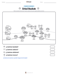 Vista previa de la hoja de trabajo imprimible de Árbol Baobab