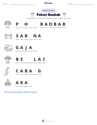 Prabaca lembar kerja cetak Pohon Baobab