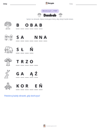 Podgląd drukowalnego arkusza ćwiczeń Baobab