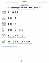 Opening of the Erie Canal (1825) printable worksheet preview