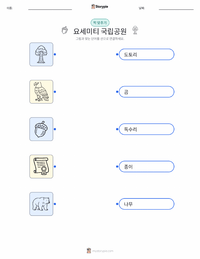 요세미티 국립공원 어린이용 인쇄 가능한 워크시트