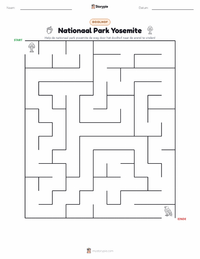 Yosemite National Park afdrukbare werkblad voorbeeld