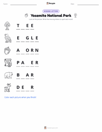 Yosemite National Park printable worksheet preview