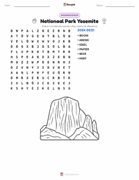 Yosemite National Park afdrukbare werkblad voorbeeld