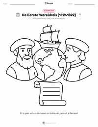 De Eerste Wereldomzeiling (1519–1522) kleurplaat voor kinderen