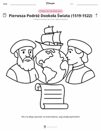 Strona do kolorowania Pierwsza podróż dookoła świata (1519–1522) dla dzieci