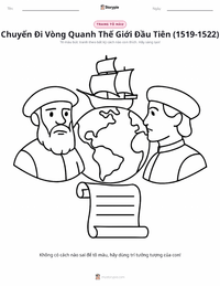 Trang tô màu Chuyến đi vòng quanh Trái Đất đầu tiên (1519–1522) cho trẻ em