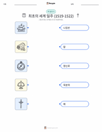 최초의 세계 일주 (1519–1522) 어린이용 인쇄 가능한 워크시트