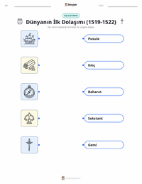 Dünyanın İlk Çevresini Dolaşma (1519–1522) çocuklar için yazdırılabilir çalışma sayfası