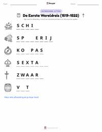 De Eerste Wereldomzeiling (1519–1522) afdrukbare werkblad voorbeeld
