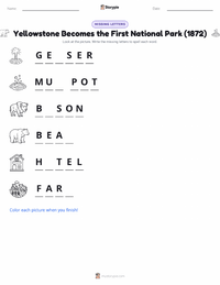 Yellowstone Becomes the First National Park (1872) printable worksheet preview
