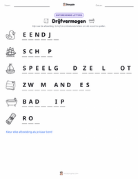 Drijfvermogen afdrukbare werkblad voorbeeld