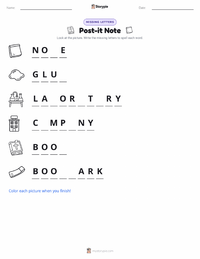 Post-it Note printable worksheet preview