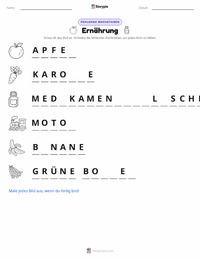 Ernährung druckbare Arbeitsblatt Vorschau