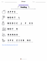 Voeding afdrukbare werkblad voorbeeld