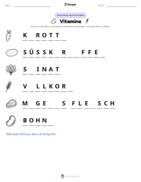 Vitamine druckbare Arbeitsblatt Vorschau