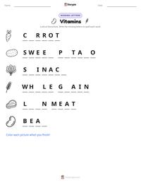 Vitamins printable worksheet preview