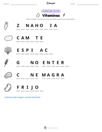 Vista previa de la hoja de trabajo imprimible de Vitaminas