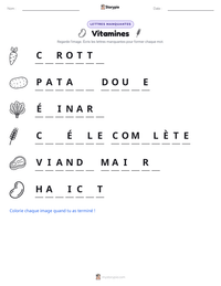 Aperçu de la feuille de travail imprimable Vitamines