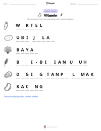 Prabaca lembar kerja cetak Vitamin