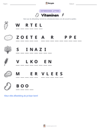 Vitaminen afdrukbare werkblad voorbeeld