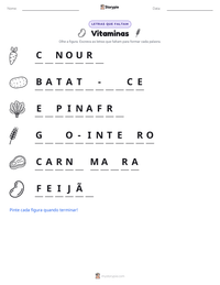 Prévia da folha de atividades imprimível Vitaminas