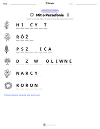 Podgląd drukowalnego arkusza ćwiczeń Mit o Persefonie