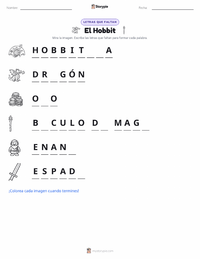 Vista previa de la hoja de trabajo imprimible de El hobbit