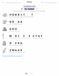De Hobbit afdrukbare werkblad voorbeeld