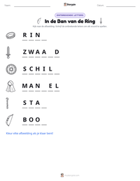 In de Ban van de Ring afdrukbare werkblad voorbeeld