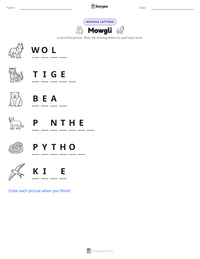 Mowgli printable worksheet preview