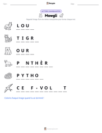 Aperçu de la feuille de travail imprimable Mowgli