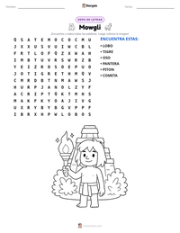 Vista previa de la hoja de trabajo imprimible de Mowgli