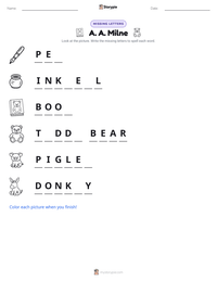 A. A. Milne printable worksheet preview