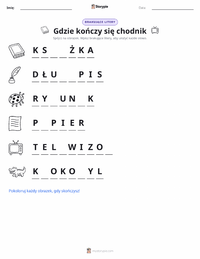 Podgląd drukowalnego arkusza ćwiczeń Gdzie kończy się chodnik
