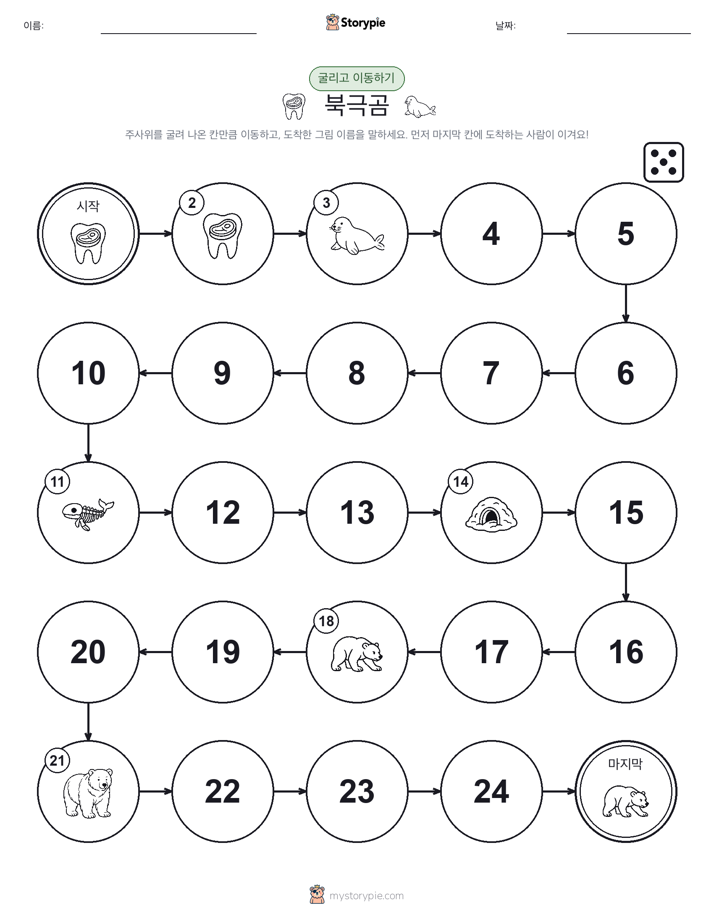 주사위 굴리고 이동하기 게임