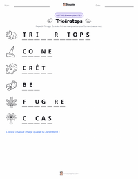 Aperçu de la feuille de travail imprimable Triceratops