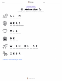 African Lion printable worksheet preview