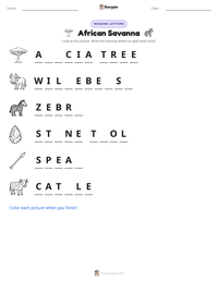 African Savanna printable worksheet preview