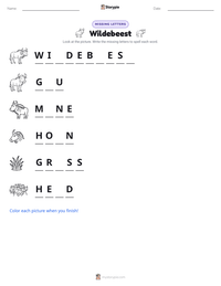 Wildebeest printable worksheet preview