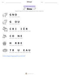 Aperçu de la feuille de travail imprimable Gnou