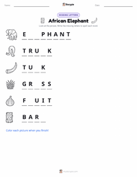 African Elephant printable worksheet preview