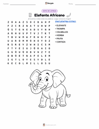Vista previa de la hoja de trabajo imprimible de Elefante Africano