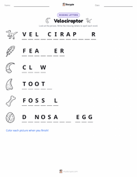 Velociraptor printable worksheet preview