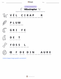 Aperçu de la feuille de travail imprimable Vélociraptor