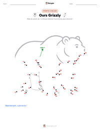 Aperçu de la feuille de travail imprimable Ours Grizzly